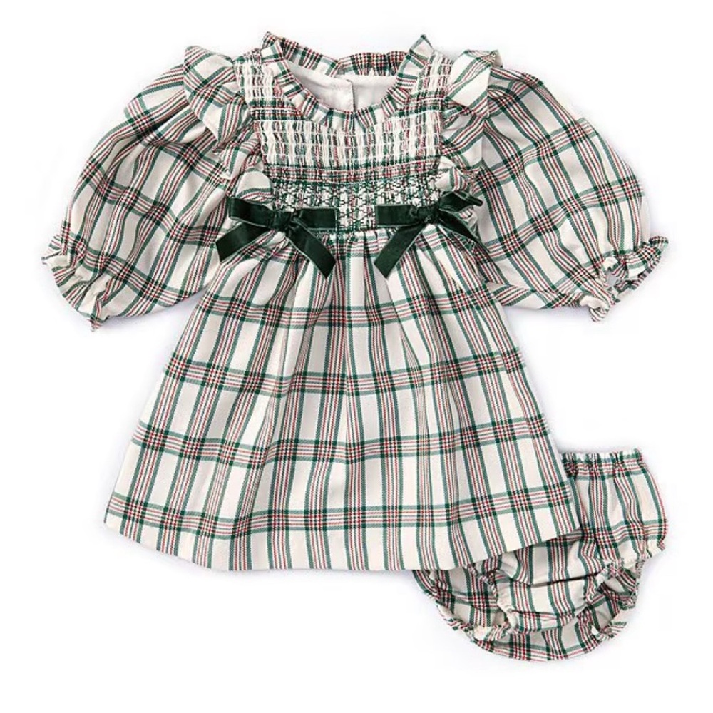Bonnie Jean Cream and Green Plaid Dress Baby girl 6-9 months